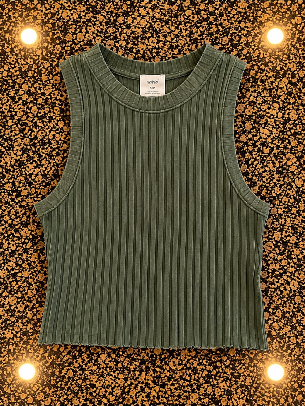 aerie Olive Green Ribbed Mock-Neck Tank